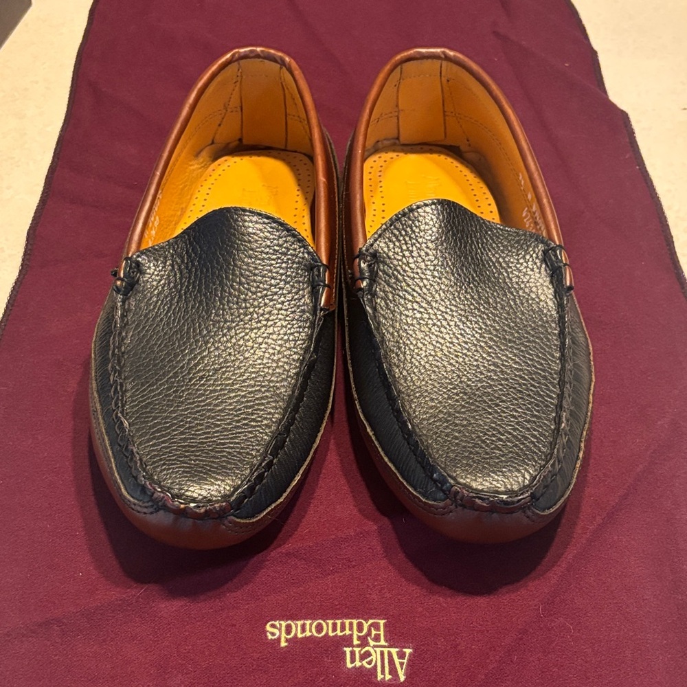 New In Box - Allen Edmonds Waverly, Black and Brown Leather Slip-Ons